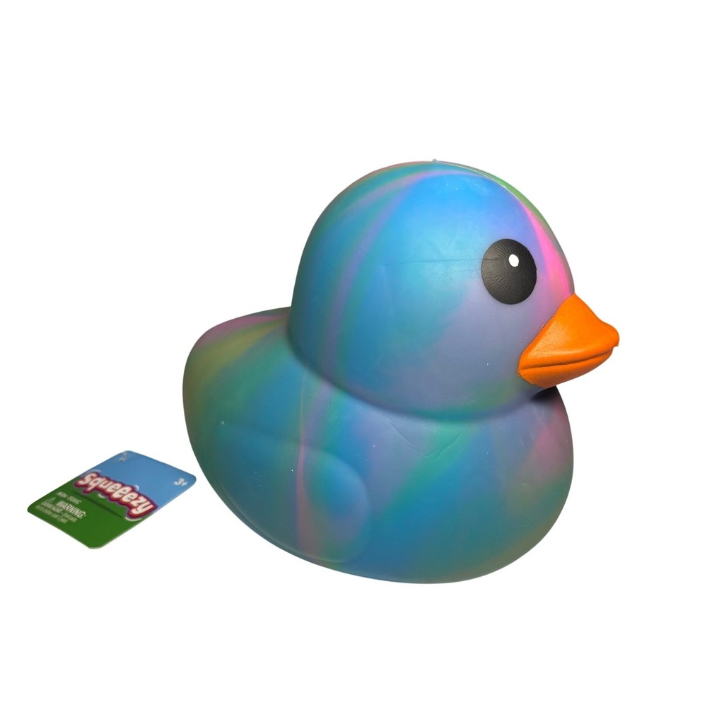 Squeezy NWT Jumbo Rainbow Marble Duck Slow Rise Foam Sensory Toy Blue Green Pink